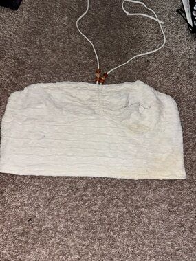 Cream Textured Bandeau Top with Bead Accent